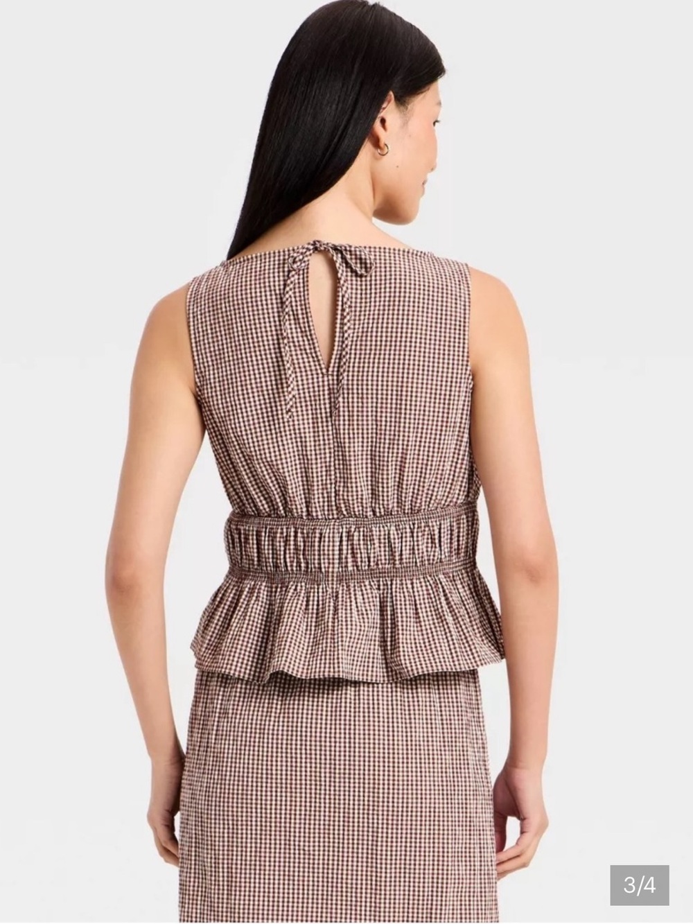 A NEW DAY size MEDIUM Seersucker Brown/White Peplum Hem Top & Skirt NEW! - Picture 3 of 15